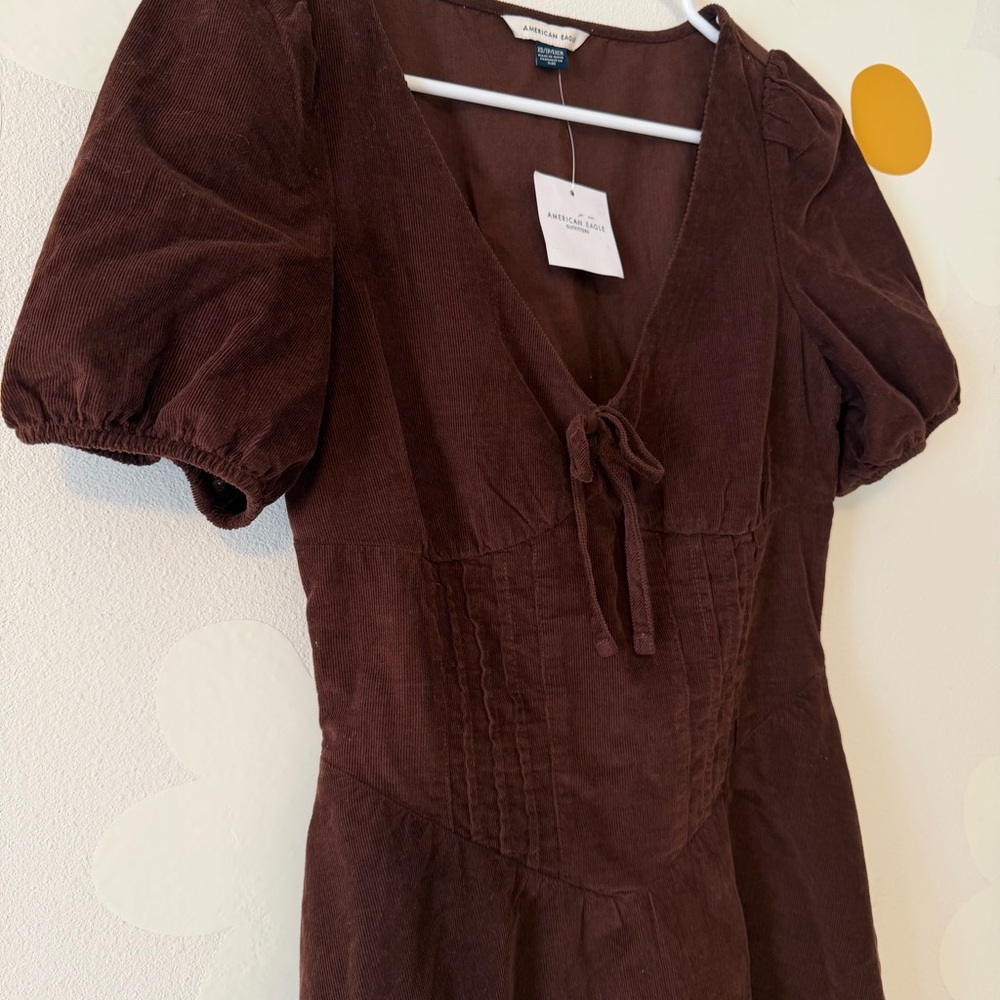 NWT American Eagle Brown Corduroy V-Neck Basque Waist Mini Dress *flaw - Picture 5 of 12